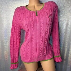 Lily Pulitzer sweater cable knit vintage white label 80s/90s watermelon pink y2k